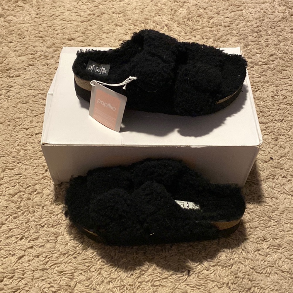 Birkenstock Arizona Big Buckle Papillio Teddy Black 8 Narrow NM